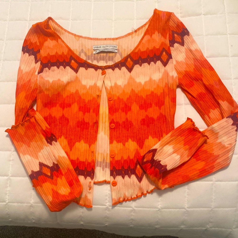 Urban outfitters orange multicolored cropped cardigan size Sm